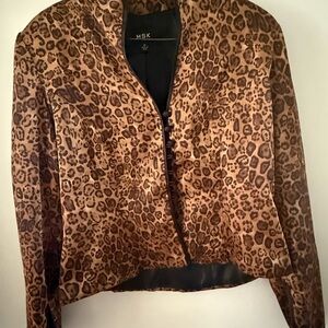 MSK Women's Animal Print Button Up Long Sleeve Blazer